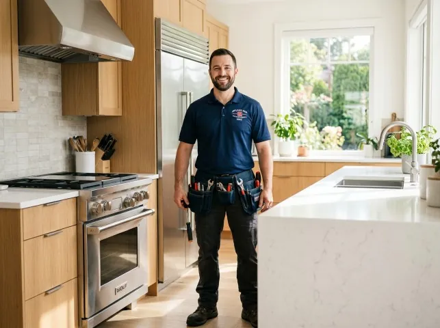 Appliance Repair Hero technician in a Belmont, NH kitchen after an appliance repair